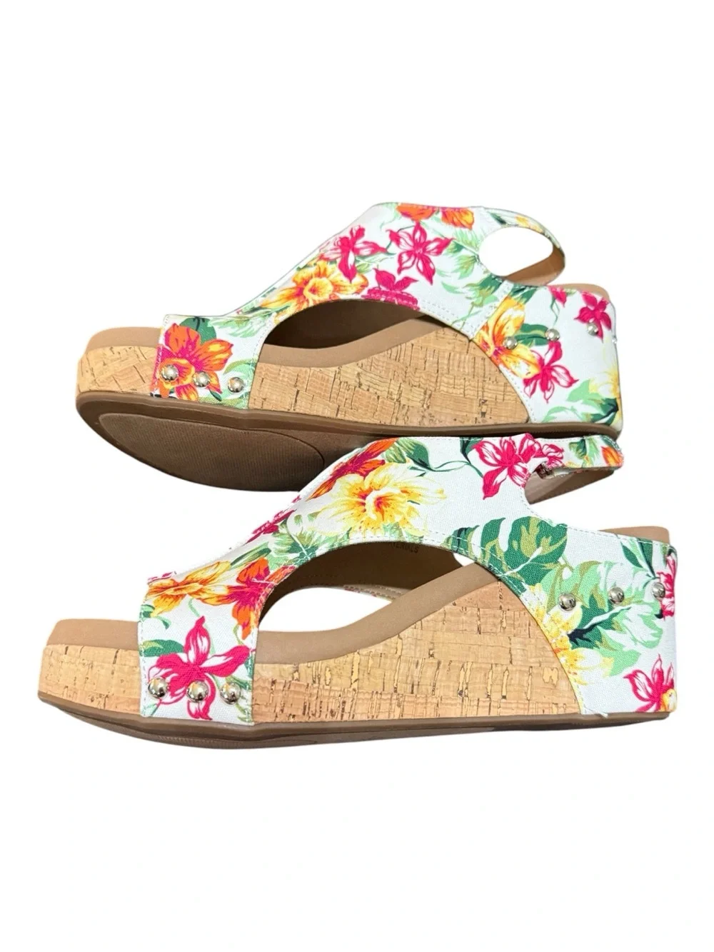 Corkys Carley White Floral Cork Wedge Sandals Size 10 NIB